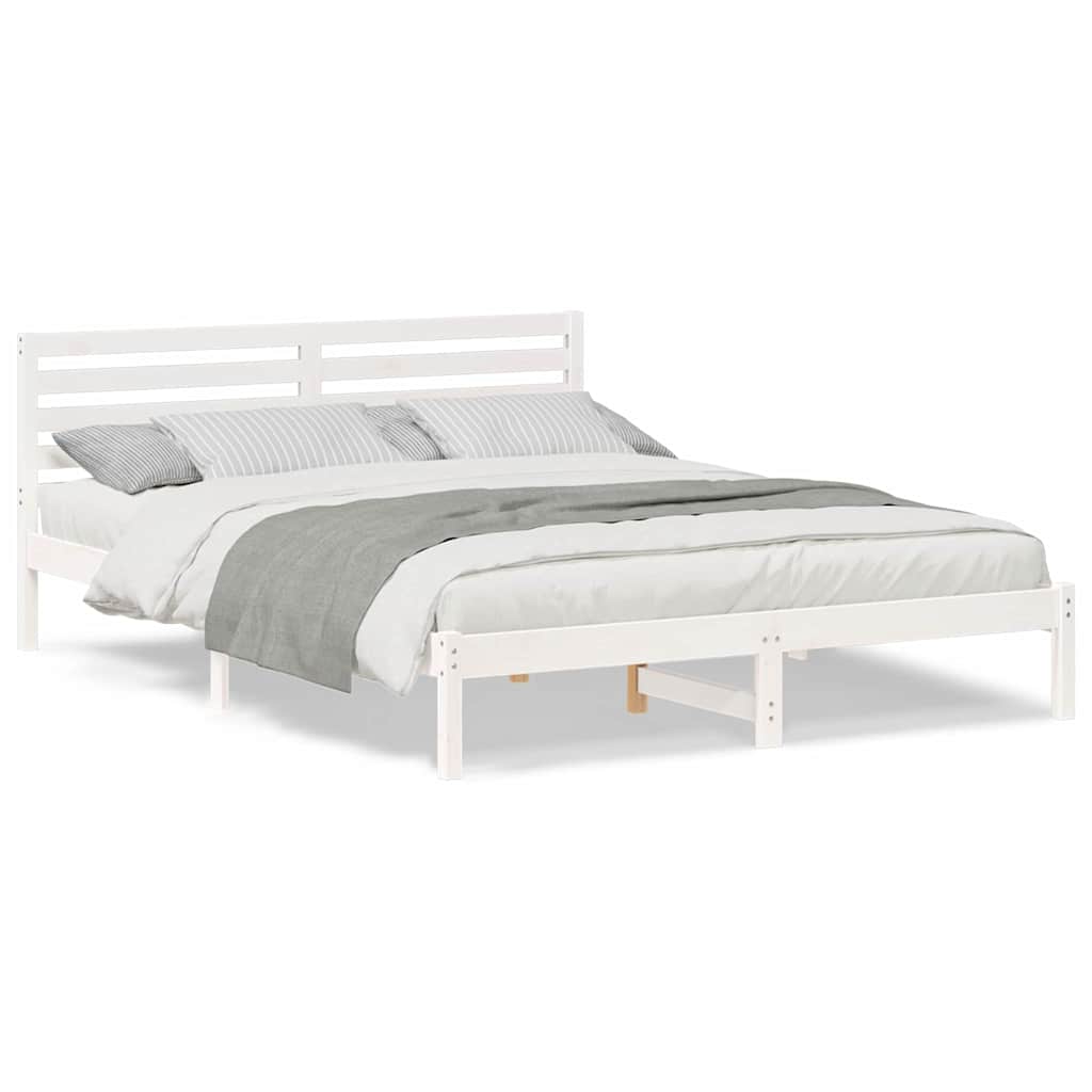 vidaXL Cadru de pat cu headboard Alb 160 x 210 cm Lemn masiv de pin vidaXL Cadru de pat cu headboard Alb 160 x 210 cm Lemn masiv de pin