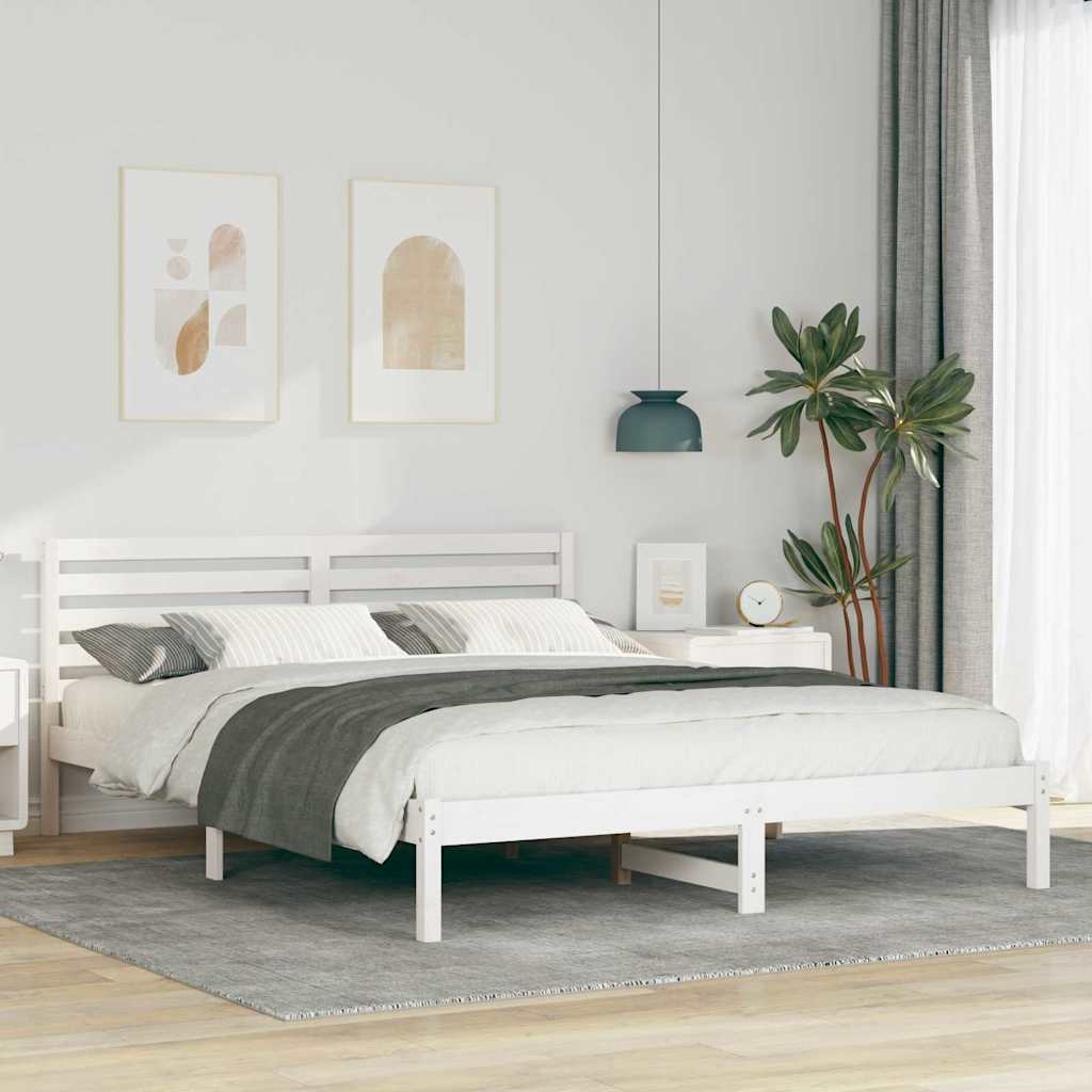 vidaXL Cadru de pat cu headboard Alb 160 x 210 cm Lemn masiv de pin vidaXL Cadru de pat cu headboard Alb 160 x 210 cm Lemn masiv de pin
