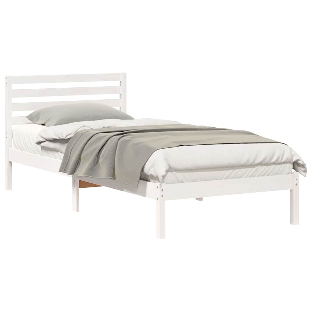 vidaXL Cadru de pat cu headboard Alb 100 x 220 cm Lemn masiv de pin