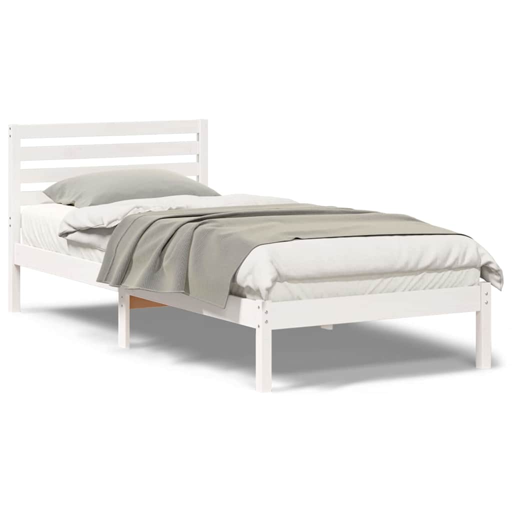 vidaXL Cadru de pat cu headboard Alb 100 x 220 cm Lemn masiv de pin