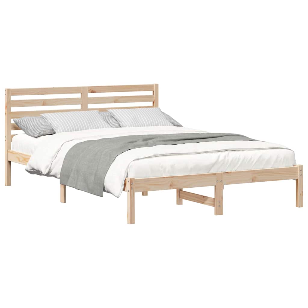 vidaXL Cadru de pat cu headboard Maro 140 x 220 cm Lemn masiv de pin