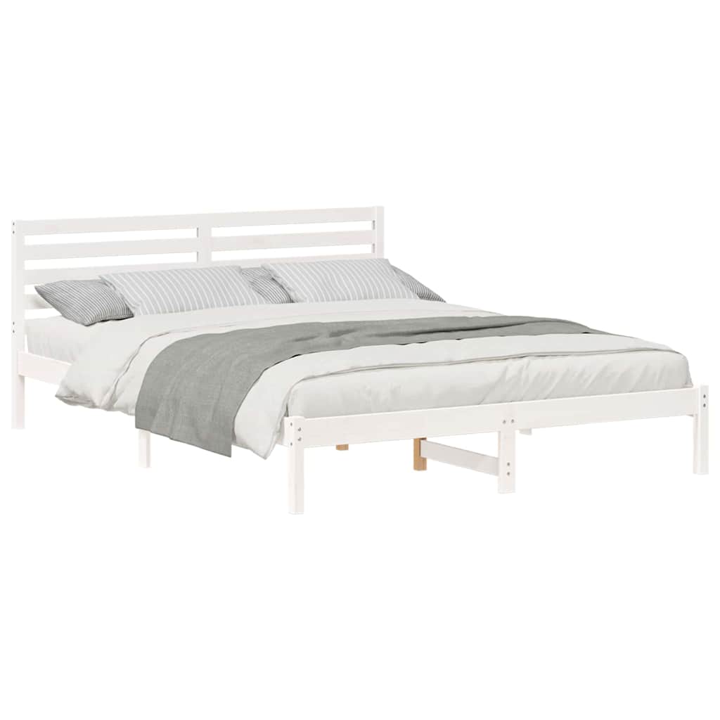vidaXL Cadru de pat cu headboard Alb 160 x 220 cm Lemn masiv de pin vidaXL Cadru de pat cu headboard Alb 160 x 220 cm Lemn masiv de pin