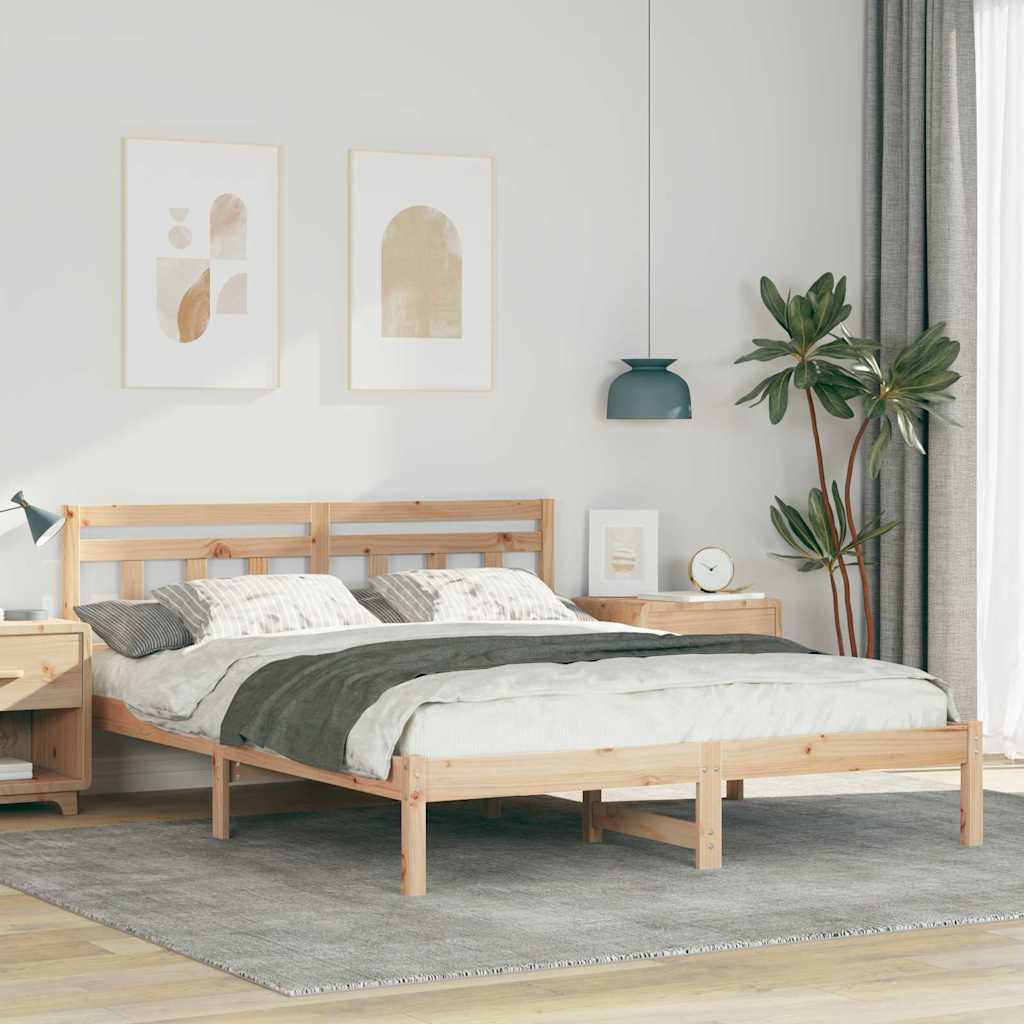 vidaXL Cadru de pat cu headboard Maro Lemn masiv de pin vidaXL Cadru de pat cu headboard Maro Lemn masiv de pin