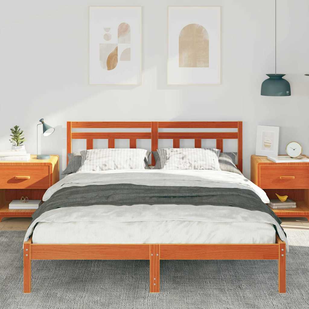 vidaXL Cadru de pat cu headboard Maro Lemn masiv de pin vidaXL Cadru de pat cu headboard Maro Lemn masiv de pin