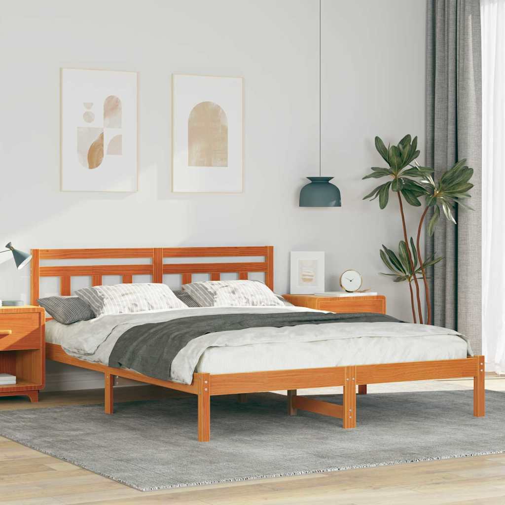 vidaXL Cadru de pat cu headboard Maro Lemn masiv de pin vidaXL Cadru de pat cu headboard Maro Lemn masiv de pin