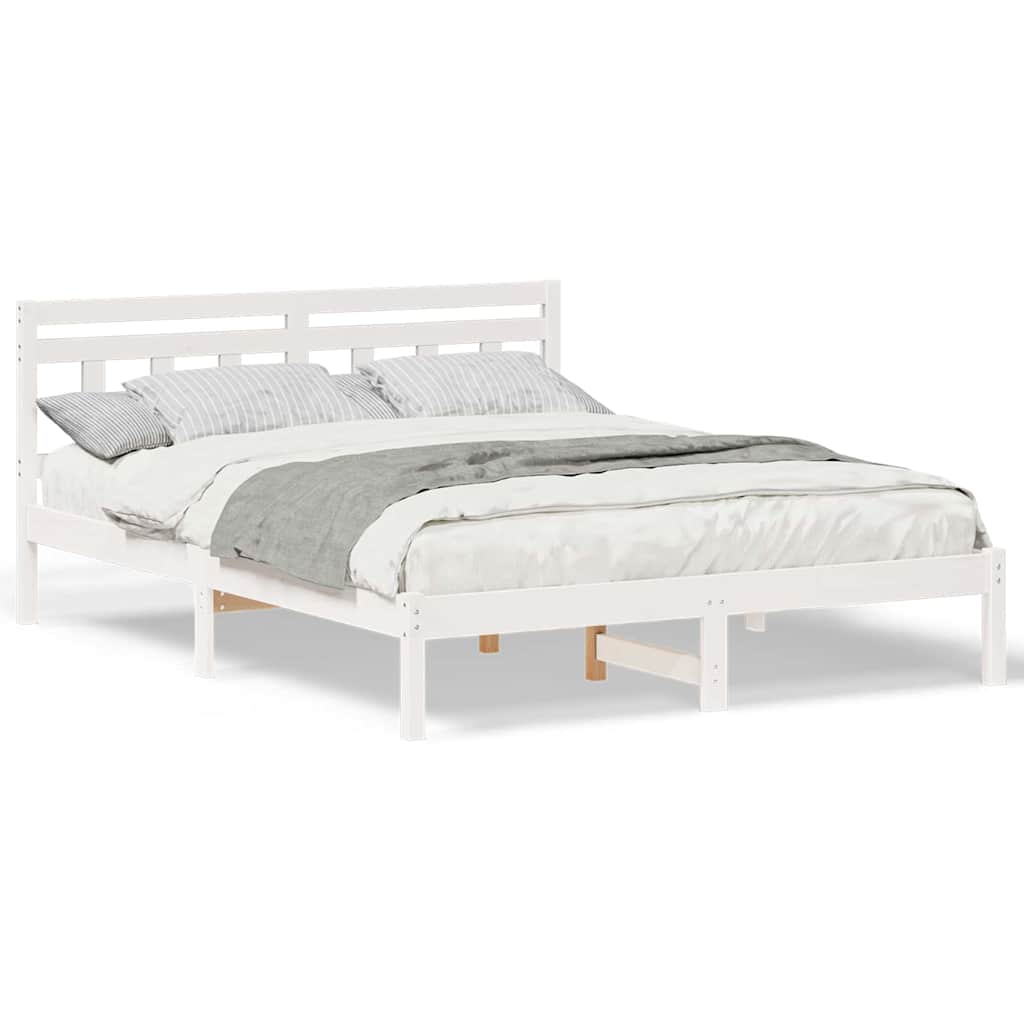 vidaXL Cadru de pat cu headboard Alb Lemn de brad vidaXL Cadru de pat cu headboard Alb Lemn de brad