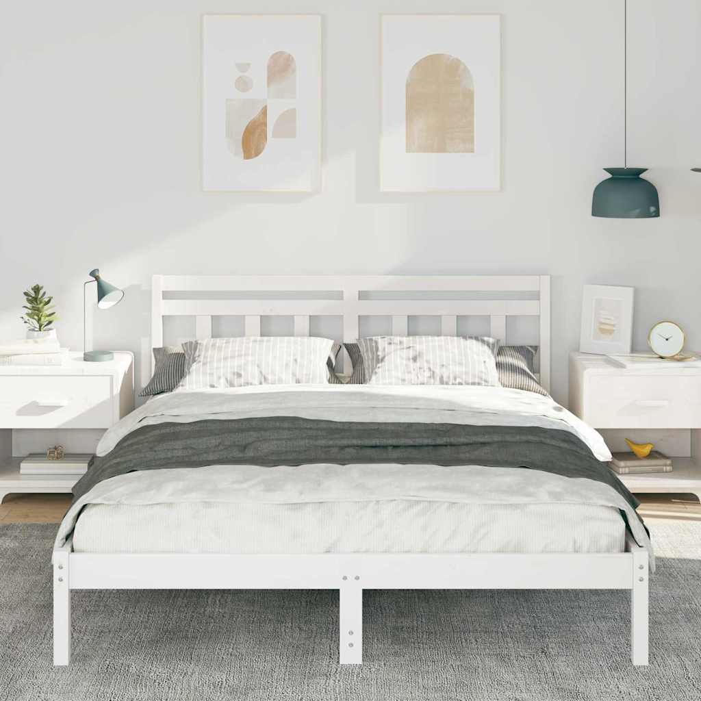 vidaXL Cadru de pat cu headboard Alb Lemn de brad vidaXL Cadru de pat cu headboard Alb Lemn de brad