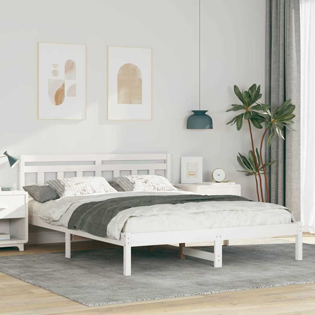 vidaXL Cadru de pat cu headboard Alb Lemn de brad vidaXL Cadru de pat cu headboard Alb Lemn de brad