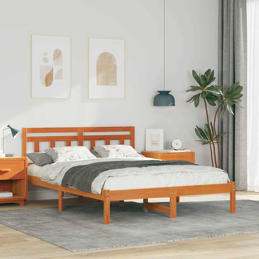 vidaXL Cadru de pat cu headboard Maro Lemn masiv de pin vidaXL Cadru de pat cu headboard Maro Lemn masiv de pin