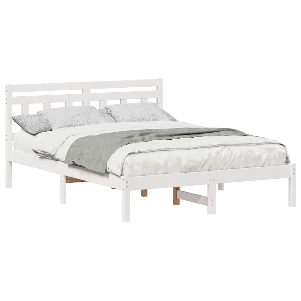 vidaXL Cadru de pat Alb 135 x 190 cm Lemn masiv de pin