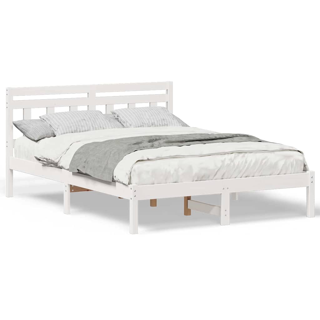vidaXL Cadru de pat Alb 135 x 190 cm Lemn masiv de pin