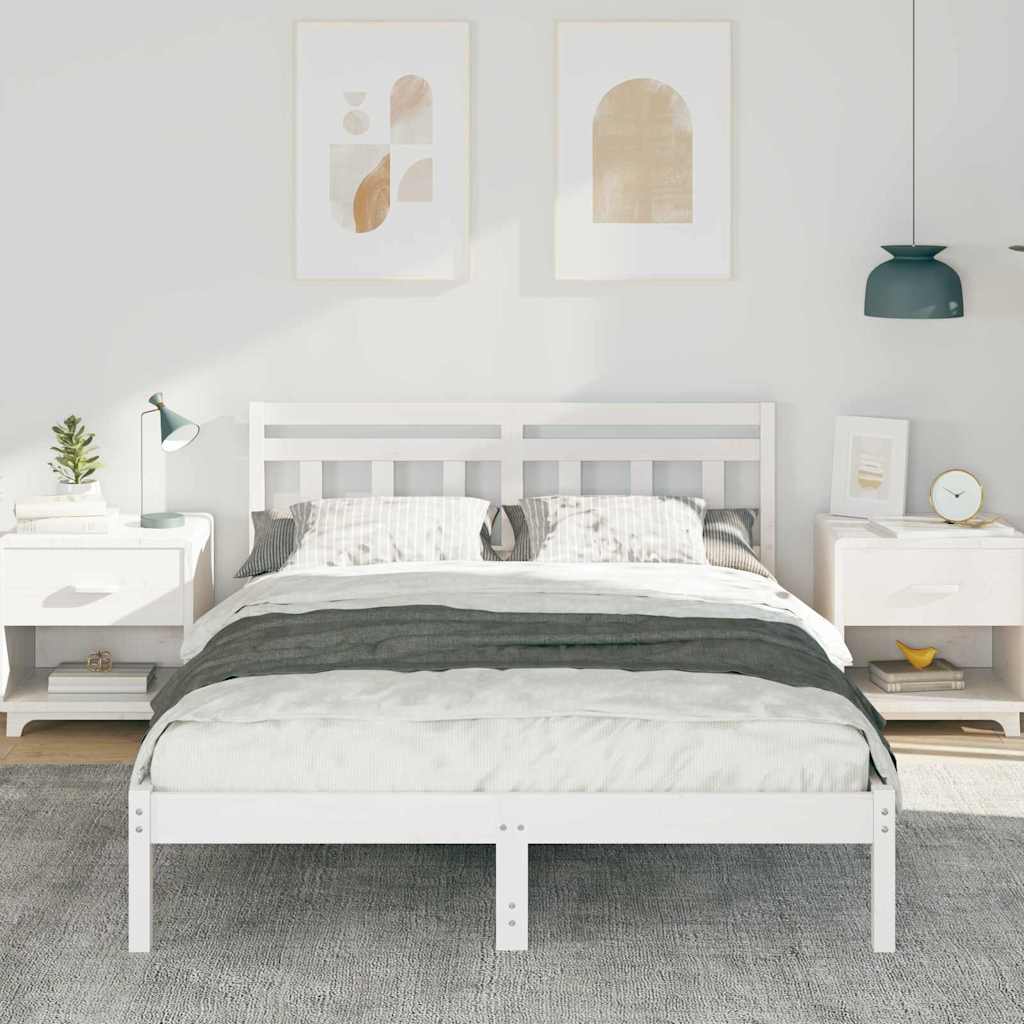 vidaXL Cadru de pat Alb 135 x 190 cm Lemn masiv de pin