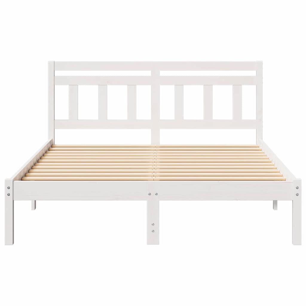 vidaXL Cadru de pat Alb 135 x 190 cm Lemn masiv de pin