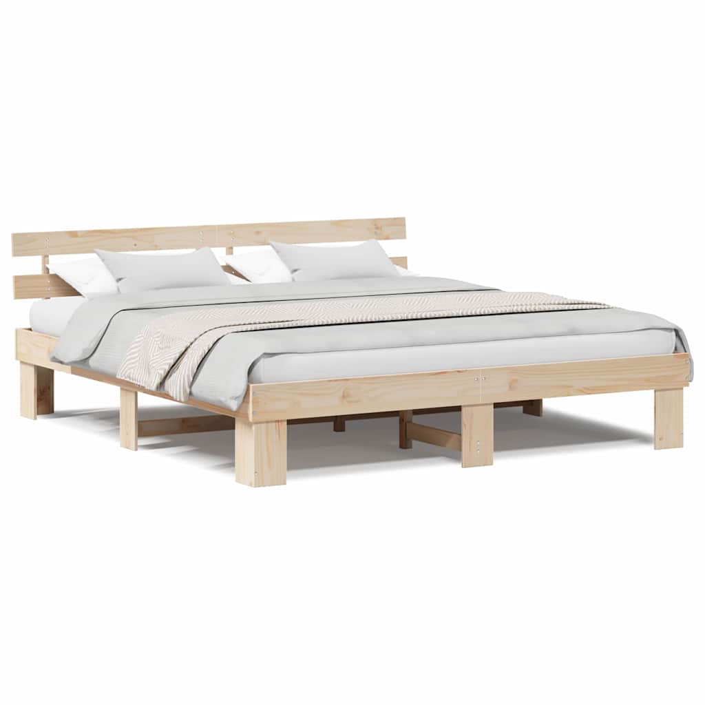 vidaXL Cadru de pat cu headboard Maro 200 x 200 cm Lemn masiv de pin vidaXL Cadru de pat cu headboard Maro 200 x 200 cm Lemn masiv de pin