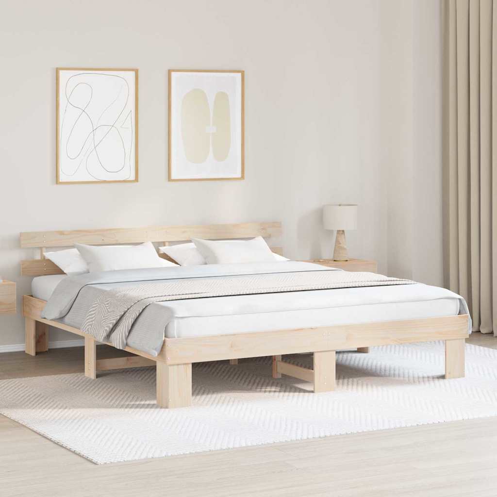 vidaXL Cadru de pat cu headboard Maro 200 x 200 cm Lemn masiv de pin vidaXL Cadru de pat cu headboard Maro 200 x 200 cm Lemn masiv de pin