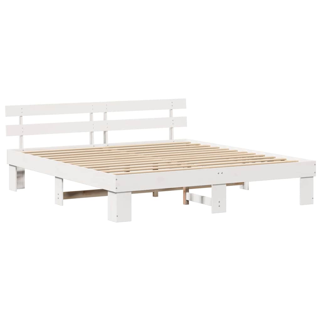 vidaXL Cadru de pat cu headboard Alb 200 x 200 cm Lemn masiv de pin vidaXL Cadru de pat cu headboard Alb 200 x 200 cm Lemn masiv de pin