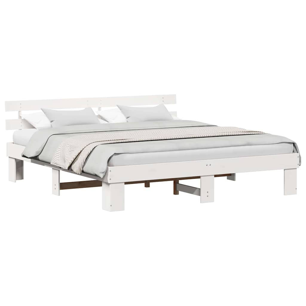 vidaXL Cadru de pat cu headboard Alb 200 x 200 cm Lemn masiv de pin vidaXL Cadru de pat cu headboard Alb 200 x 200 cm Lemn masiv de pin