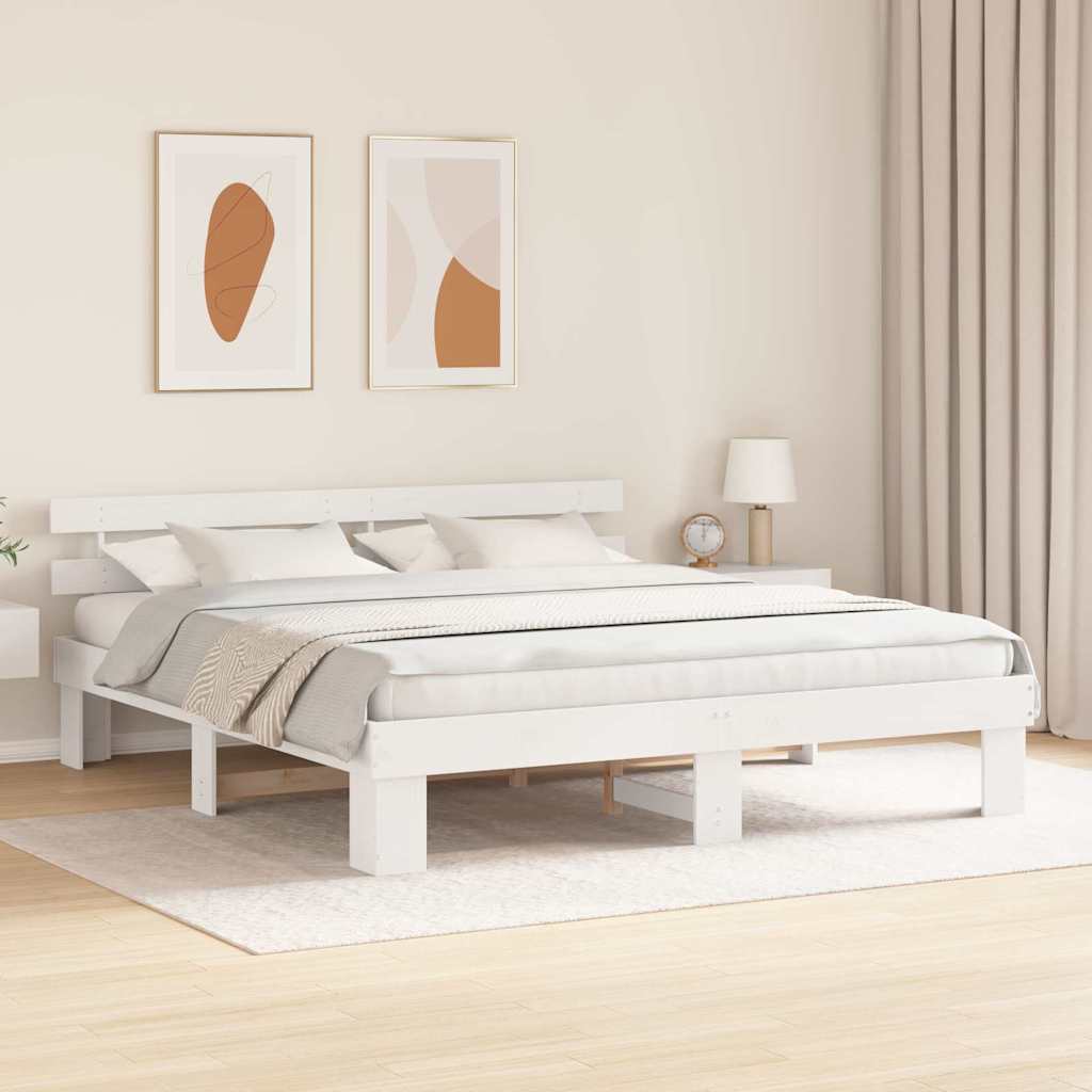 vidaXL Cadru de pat cu headboard Alb 200 x 200 cm Lemn masiv de pin vidaXL Cadru de pat cu headboard Alb 200 x 200 cm Lemn masiv de pin