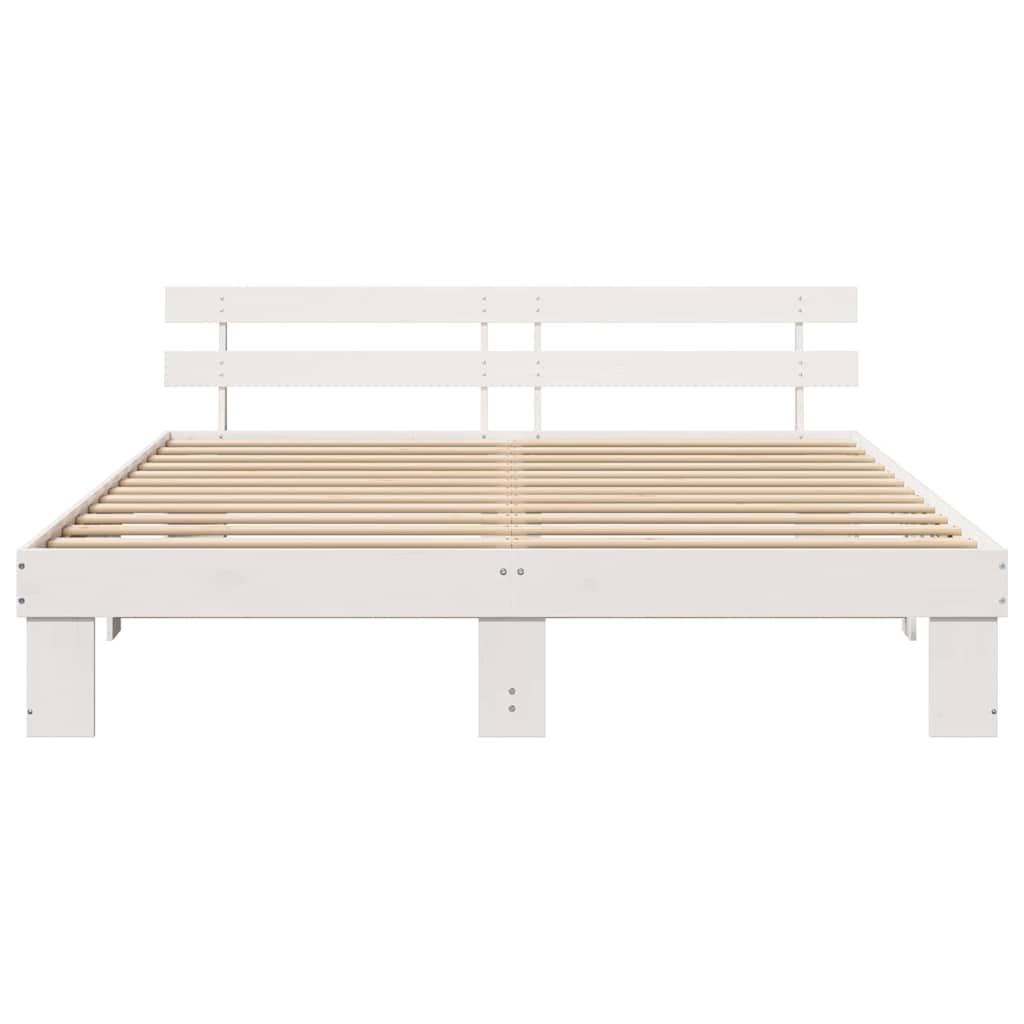 vidaXL Cadru de pat cu headboard Alb 200 x 200 cm Lemn masiv de pin vidaXL Cadru de pat cu headboard Alb 200 x 200 cm Lemn masiv de pin