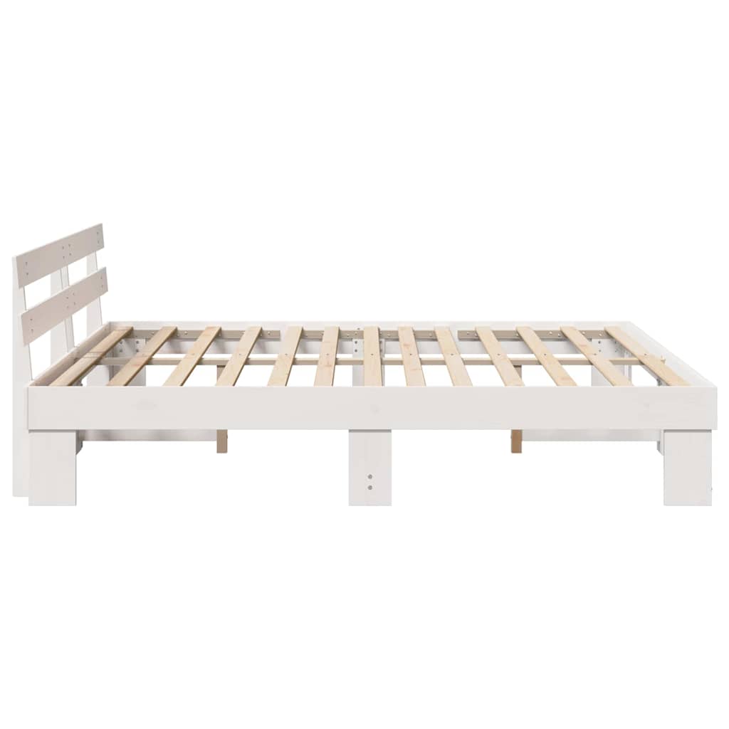 vidaXL Cadru de pat cu headboard Alb 200 x 200 cm Lemn masiv de pin vidaXL Cadru de pat cu headboard Alb 200 x 200 cm Lemn masiv de pin