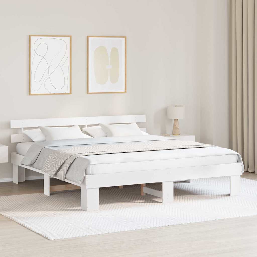 vidaXL Cadru de pat cu headboard Alb 200 x 200 cm Lemn masiv de pin vidaXL Cadru de pat cu headboard Alb 200 x 200 cm Lemn masiv de pin