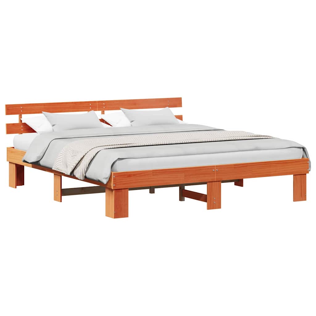 vidaXL Cadru de pat cu headboard Maro 200 x 200 cm Lemn masiv de pin vidaXL Cadru de pat cu headboard Maro 200 x 200 cm Lemn masiv de pin