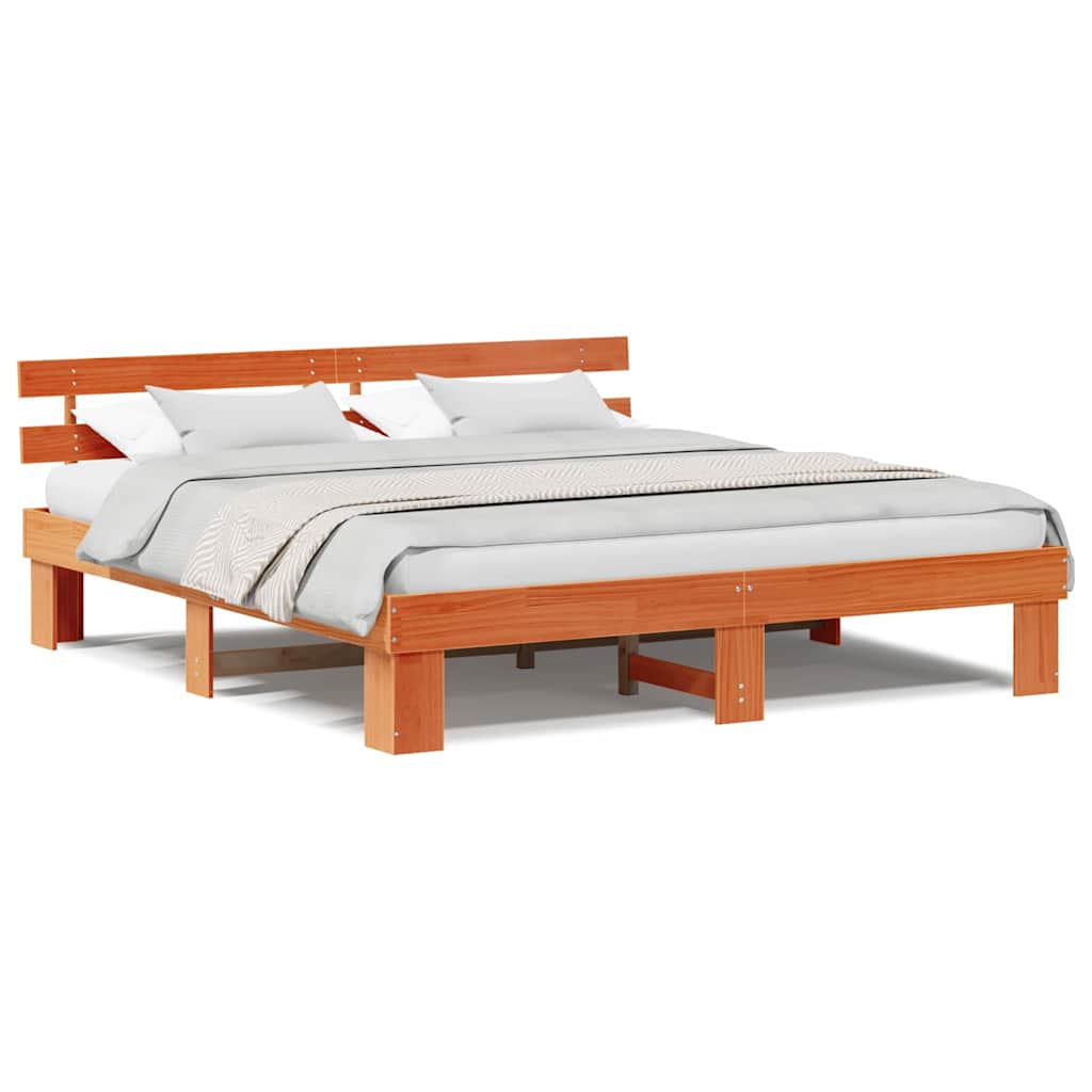 vidaXL Cadru de pat cu headboard Maro 200 x 200 cm Lemn masiv de pin vidaXL Cadru de pat cu headboard Maro 200 x 200 cm Lemn masiv de pin