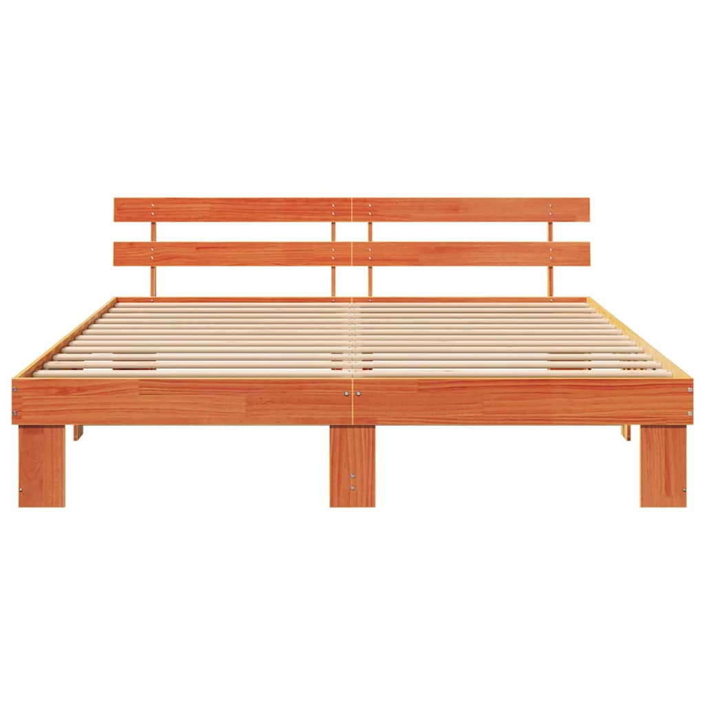 vidaXL Cadru de pat cu headboard Maro 200 x 200 cm Lemn masiv de pin vidaXL Cadru de pat cu headboard Maro 200 x 200 cm Lemn masiv de pin