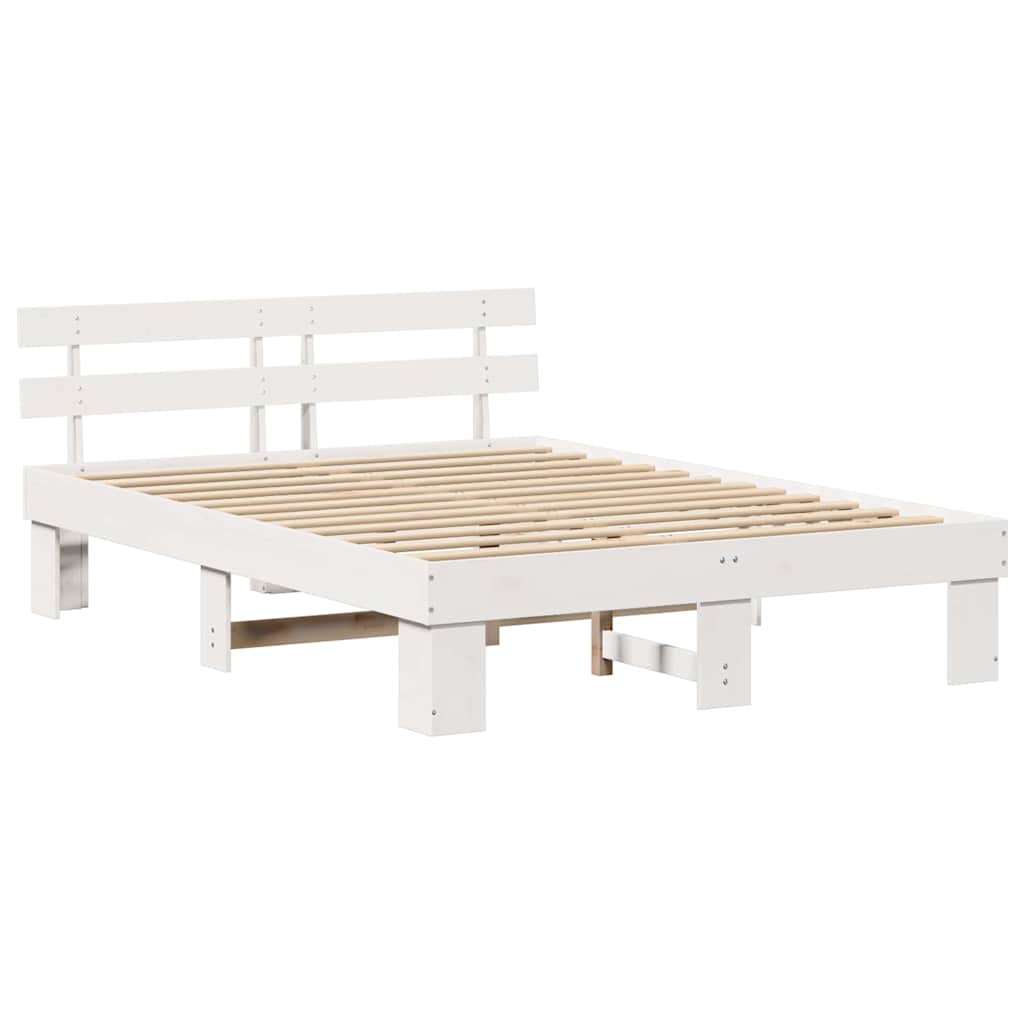 vidaXL Cadru de pat cu headboard Alb 160 x 200 cm Lemn masiv de pin vidaXL Cadru de pat cu headboard Alb 160 x 200 cm Lemn masiv de pin