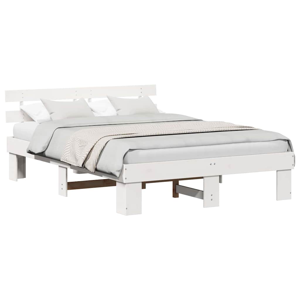 vidaXL Cadru de pat cu headboard Alb 160 x 200 cm Lemn masiv de pin vidaXL Cadru de pat cu headboard Alb 160 x 200 cm Lemn masiv de pin