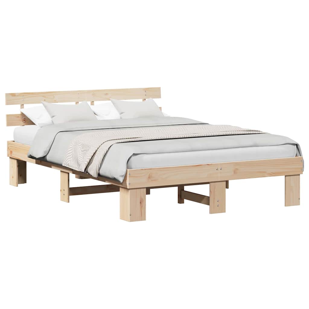 vidaXL Cadru de pat cu headboard Maro 150 x 200 cm Lemn masiv de pin vidaXL Cadru de pat cu headboard Maro 150 x 200 cm Lemn masiv de pin