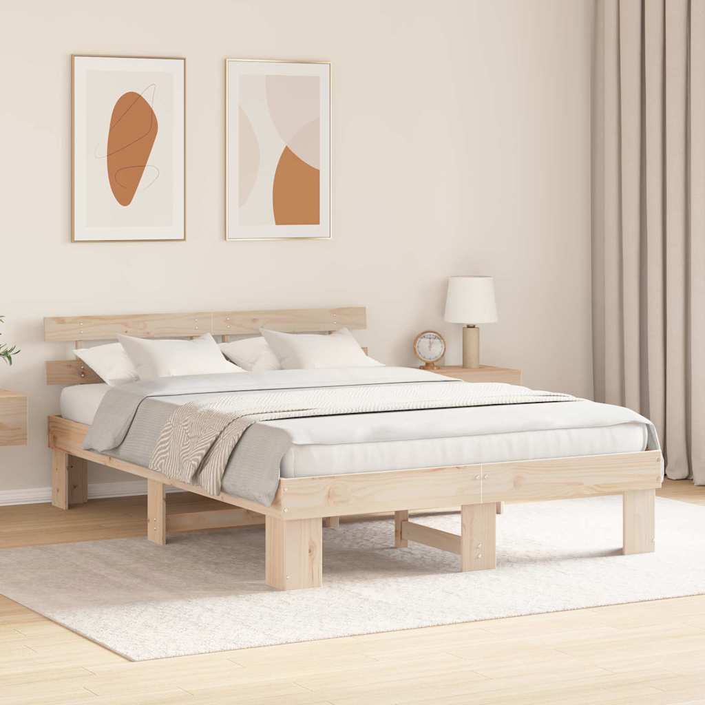 vidaXL Cadru de pat cu headboard Maro 150 x 200 cm Lemn masiv de pin vidaXL Cadru de pat cu headboard Maro 150 x 200 cm Lemn masiv de pin
