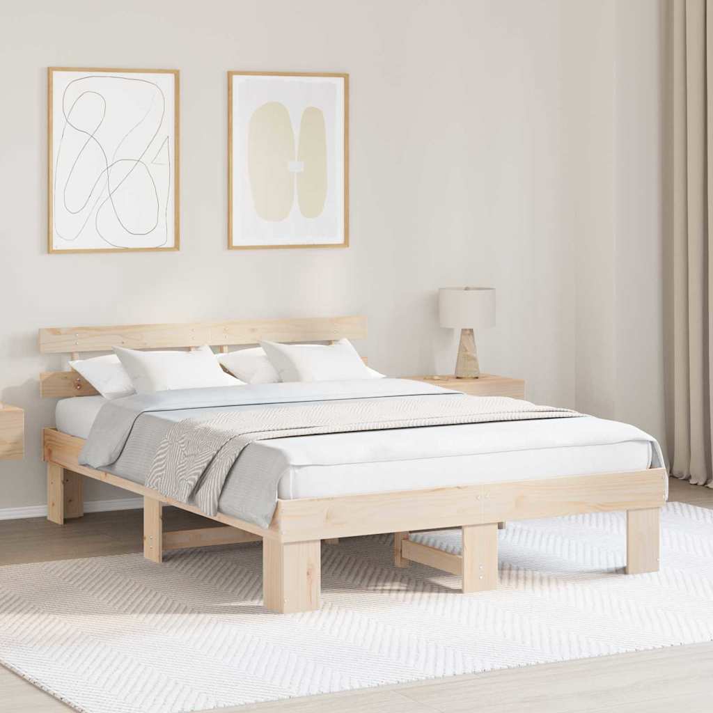 vidaXL Cadru de pat cu headboard Maro 150 x 200 cm Lemn masiv de pin vidaXL Cadru de pat cu headboard Maro 150 x 200 cm Lemn masiv de pin