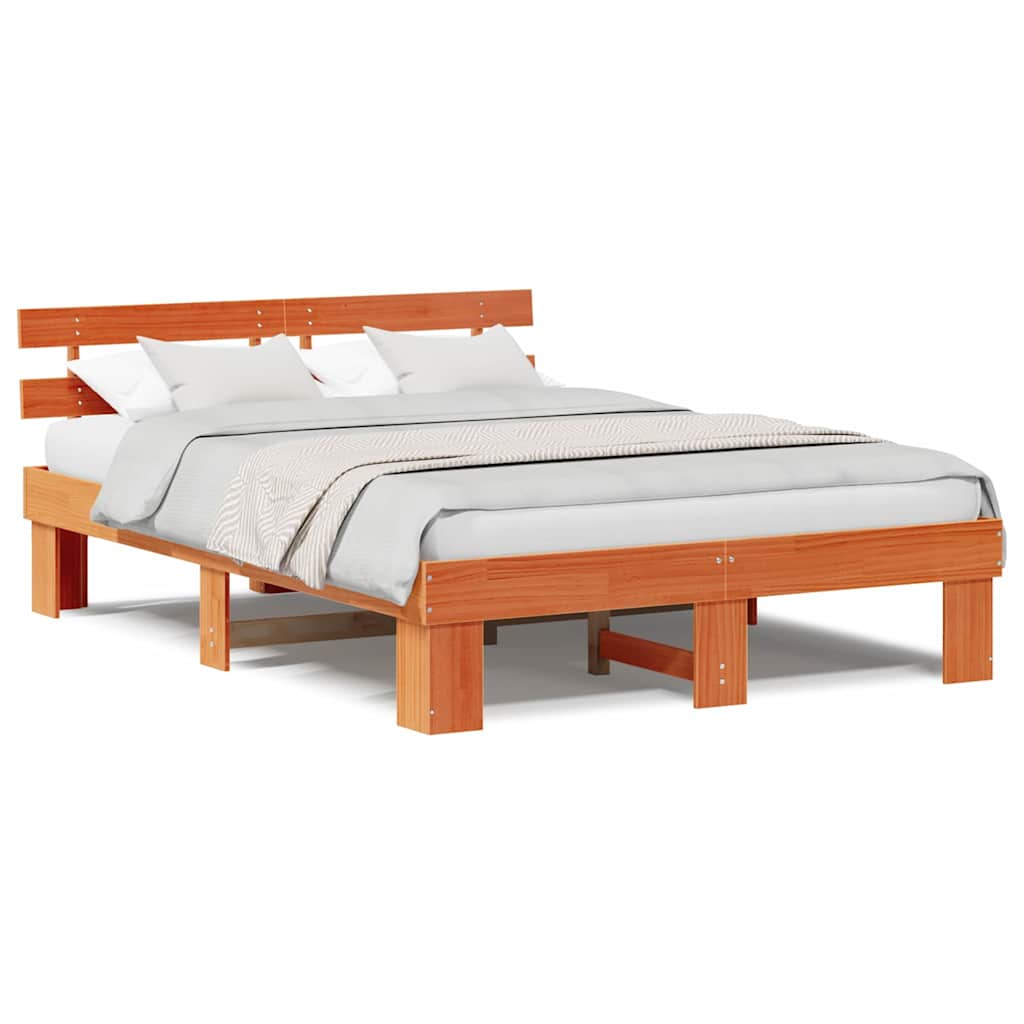 vidaXL Cadru de pat cu headboard Maro 150 x 200 cm Lemn masiv de pin
