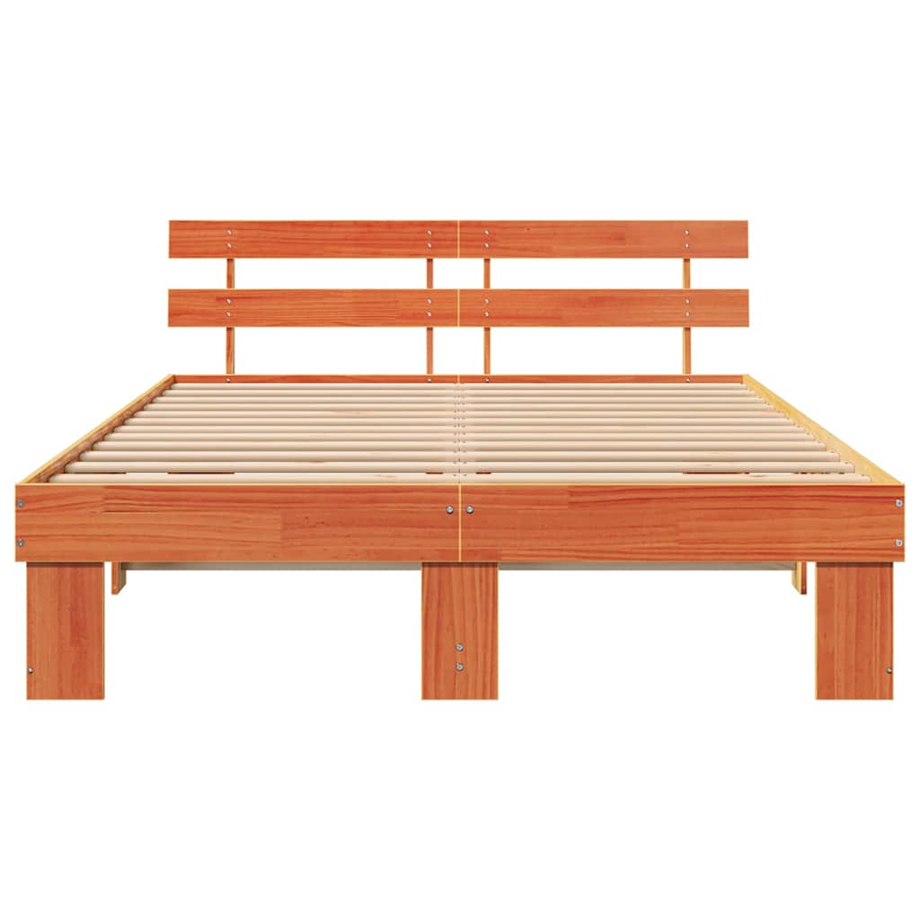 vidaXL Cadru de pat cu headboard Maro 150 x 200 cm Lemn masiv de pin