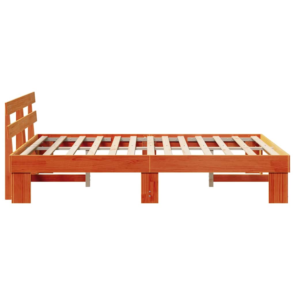 vidaXL Cadru de pat cu headboard Maro 150 x 200 cm Lemn masiv de pin