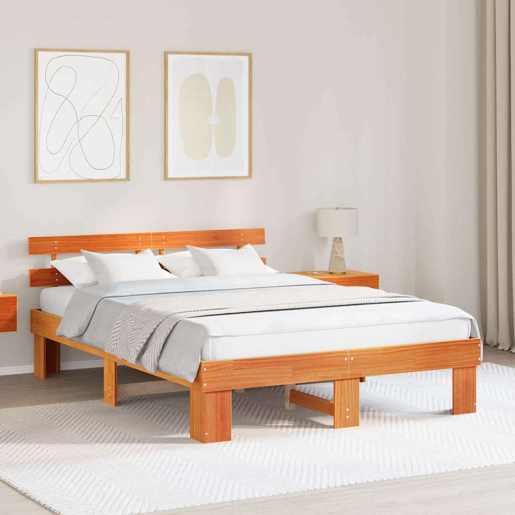 vidaXL Cadru de pat cu headboard Maro 150 x 200 cm Lemn masiv de pin
