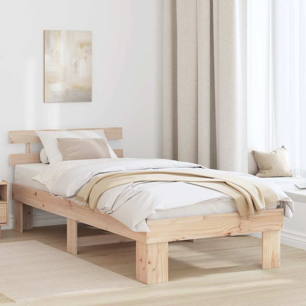 vidaXL Cadru de pat cu headboard Maro 75 x 190 cm Lemn masiv de pin vidaXL Cadru de pat cu headboard Maro 75 x 190 cm Lemn masiv de pin