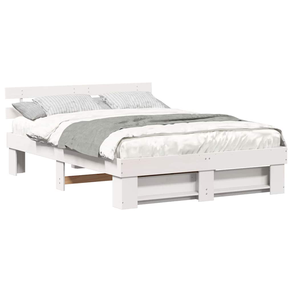 vidaXL Cadru de pat cu headboard Alb 160 x 200 cm Lemn masiv de pin vidaXL Cadru de pat cu headboard Alb 160 x 200 cm Lemn masiv de pin