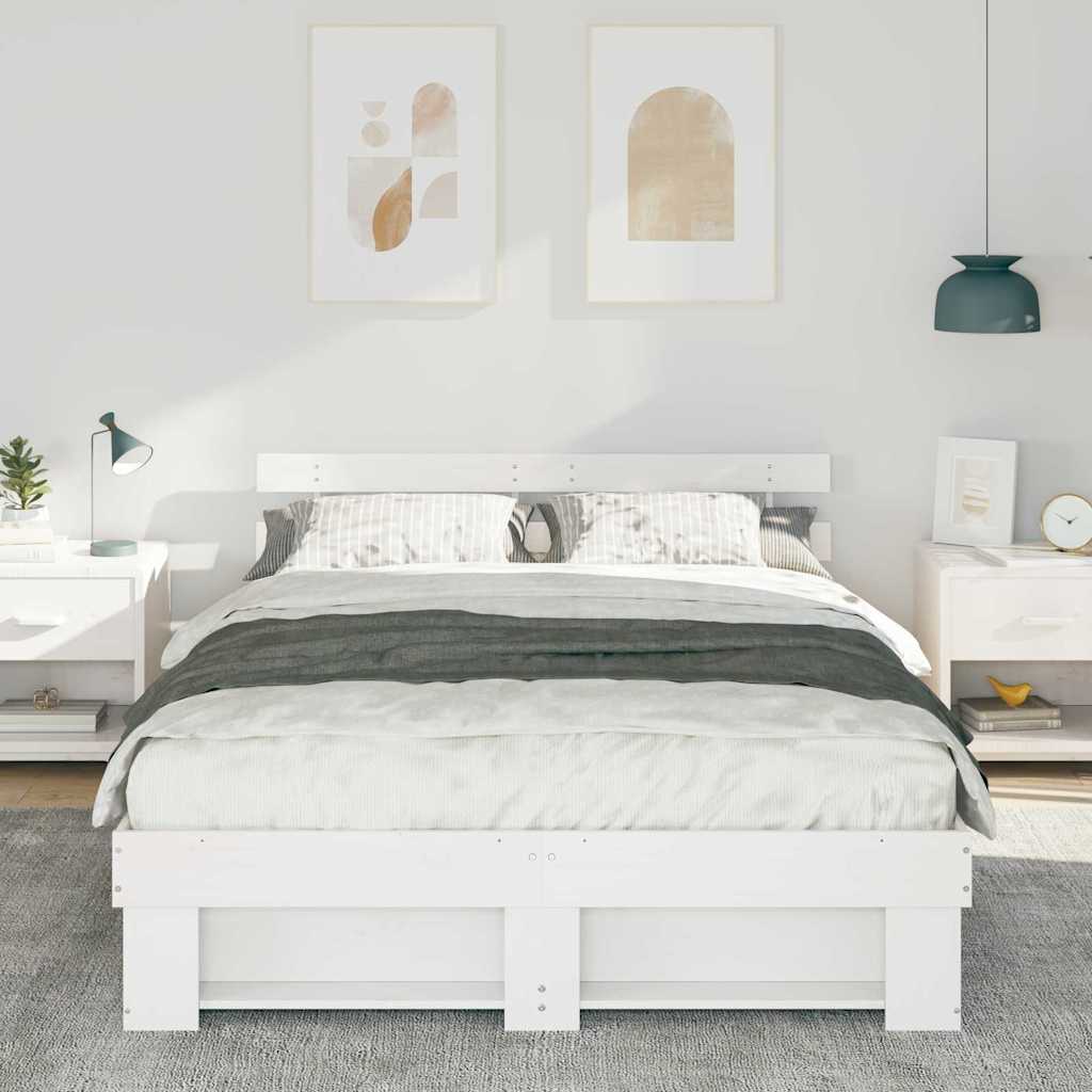 vidaXL Cadru de pat cu headboard Alb 160 x 200 cm Lemn masiv de pin vidaXL Cadru de pat cu headboard Alb 160 x 200 cm Lemn masiv de pin