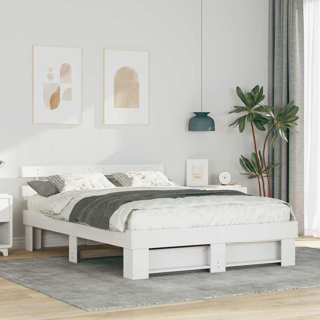 vidaXL Cadru de pat cu headboard Alb 160 x 200 cm Lemn masiv de pin vidaXL Cadru de pat cu headboard Alb 160 x 200 cm Lemn masiv de pin