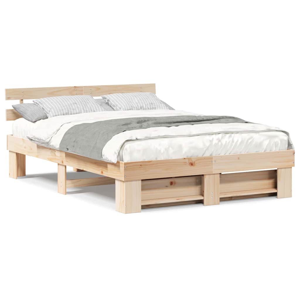 vidaXL Cadru de pat cu headboard Maro 140 x 200 cm Lemn masiv de pin vidaXL Cadru de pat cu headboard Maro 140 x 200 cm Lemn masiv de pin