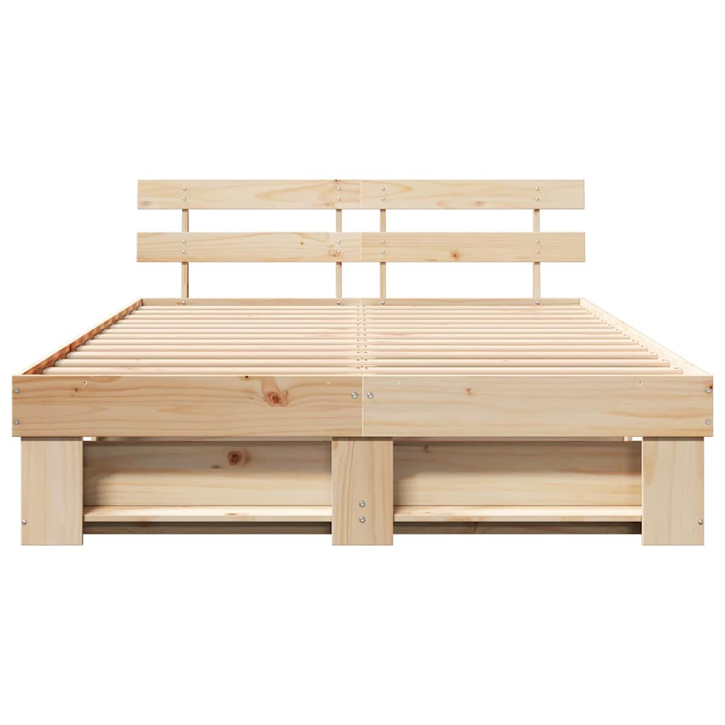 vidaXL Cadru de pat cu headboard Maro 140 x 200 cm Lemn masiv de pin vidaXL Cadru de pat cu headboard Maro 140 x 200 cm Lemn masiv de pin