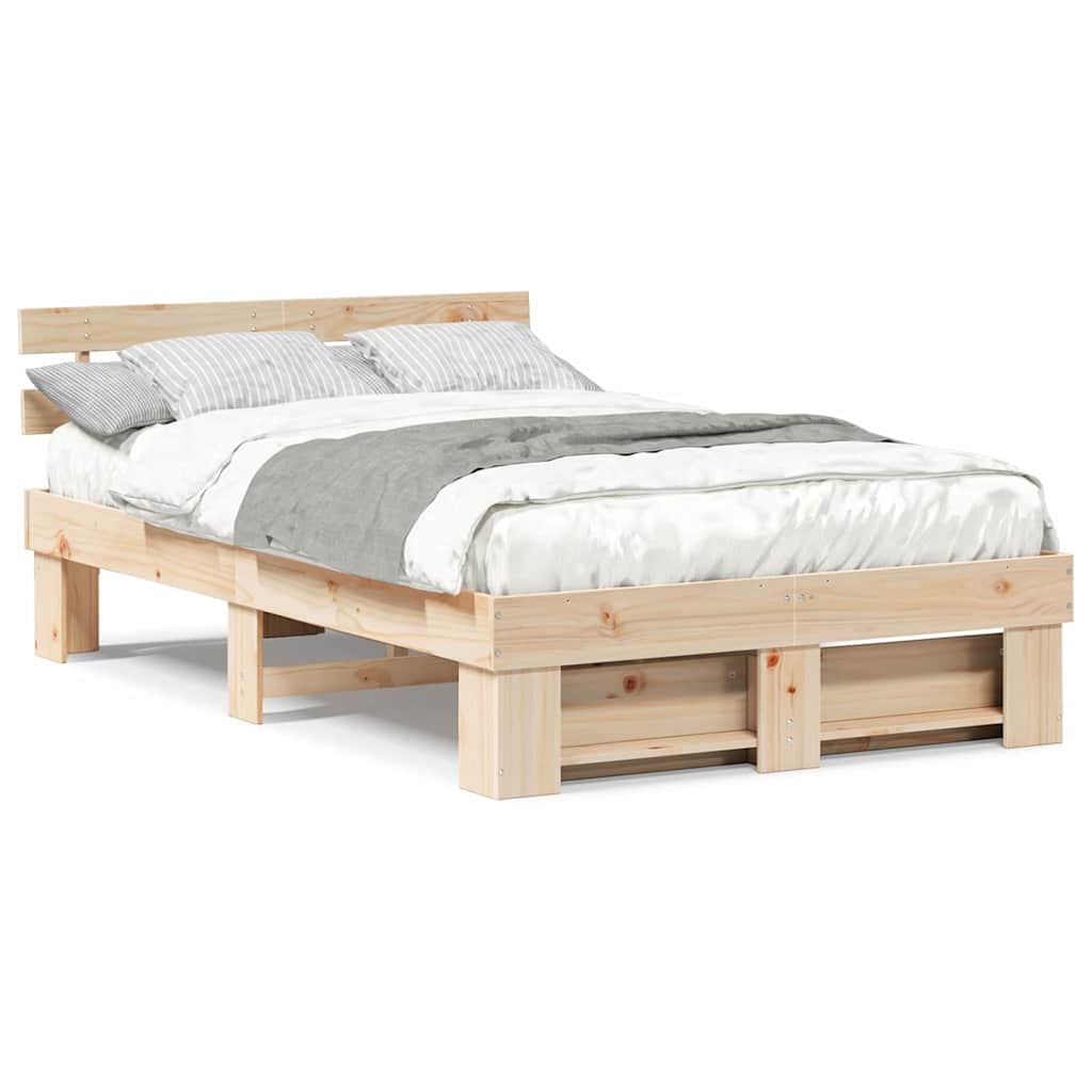 vidaXL Cadru de pat cu headboard Maro 120 x 200 cm Lemn de pin masiv