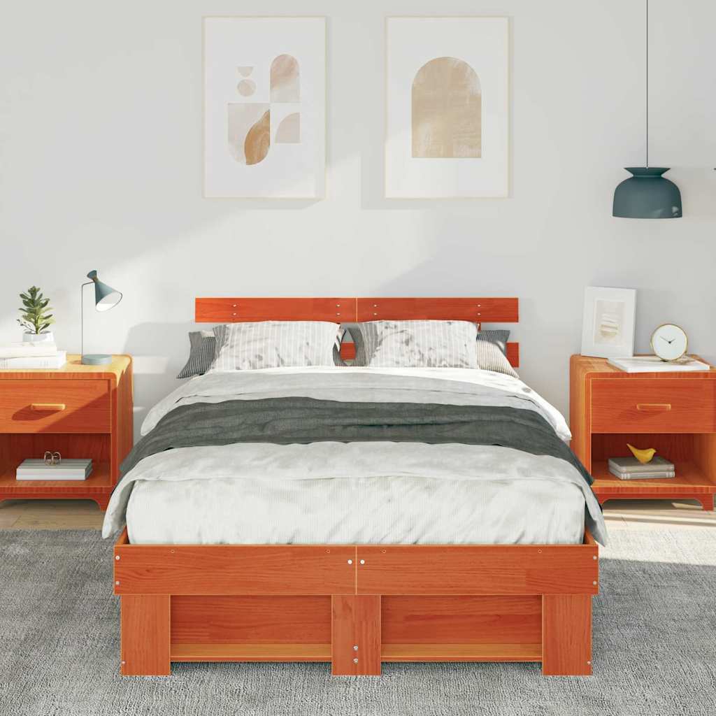 vidaXL Cadru de pat Maro ceruit 140 x 190 cm Lemn masiv de pin vidaXL Cadru de pat Maro ceruit 140 x 190 cm Lemn masiv de pin