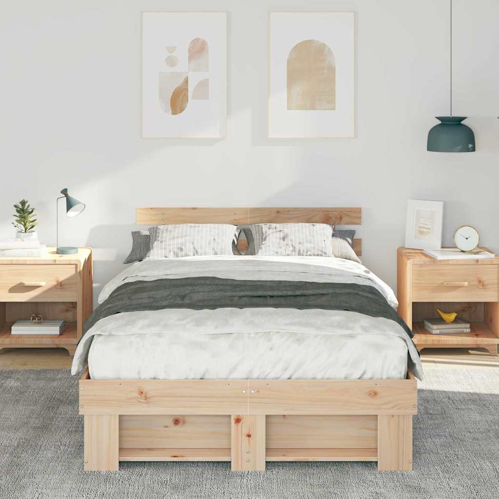 vidaXL Cadru de pat cu headboard Maro 120 x 190 cm Lemn masiv de pin