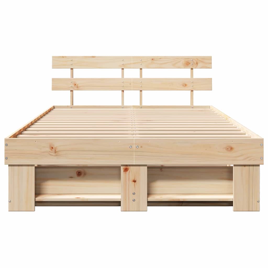 vidaXL Cadru de pat cu headboard Maro 120 x 190 cm Lemn masiv de pin