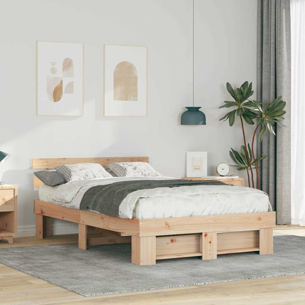 vidaXL Cadru de pat cu headboard Maro 120 x 190 cm Lemn masiv de pin
