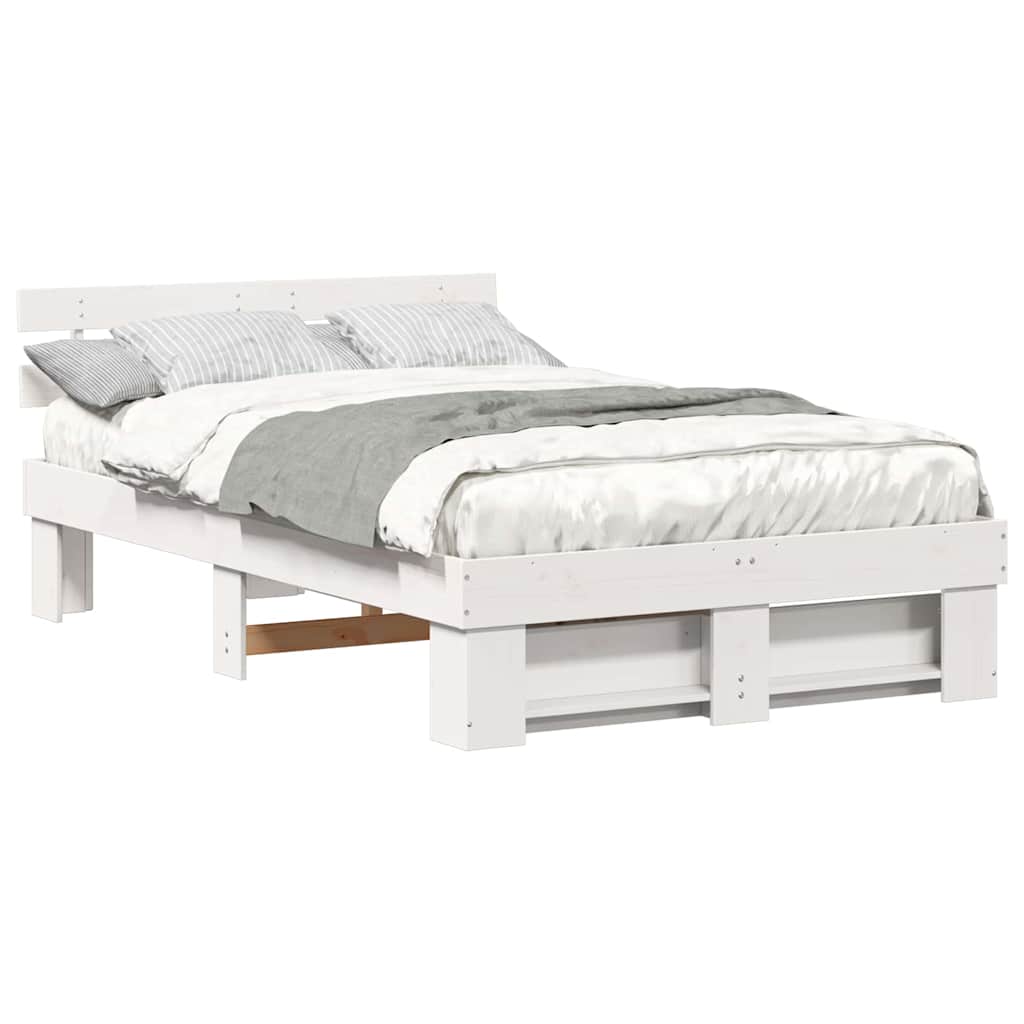 vidaXL Cadru de pat cu headboard Alb 120 x 190 cm Lemn masiv de pin