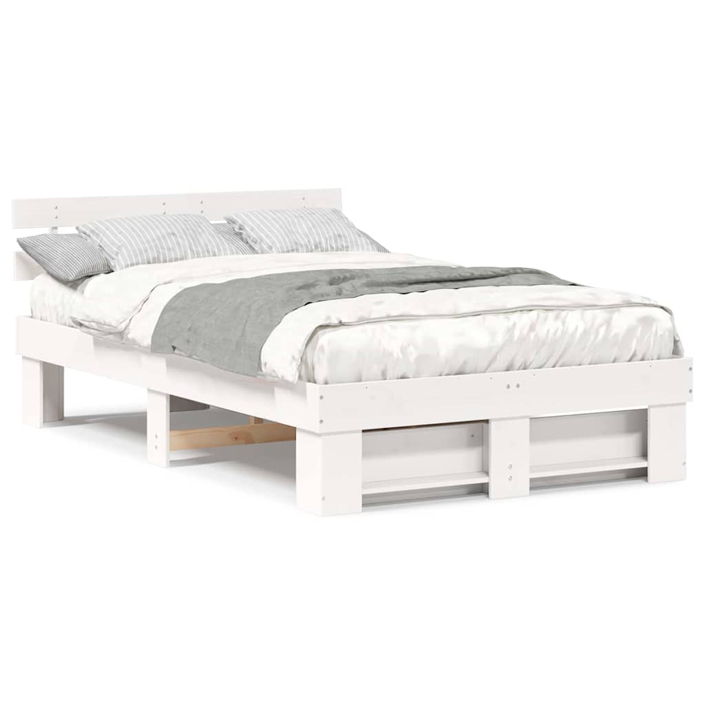 vidaXL Cadru de pat cu headboard Alb 120 x 190 cm Lemn masiv de pin